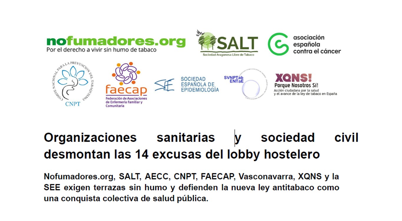 Nota de prensa: Organizaciones de salud y sociedad civil desmontan las 14 excusas del lobby hostelero